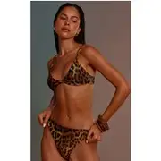 Leopard Print Knot Front Triangle Bikini Top, Leopard