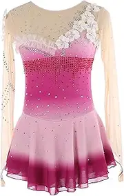 [Zagitova] Ice Figure Skating Dress for Girls Applique Women Gradient Competition Breathable Dance Outfit with Rhinestones