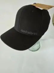 QUIKSILVER sidestay CAP HAT NEW MENS BLACK FLEXFIT Arch Brim Surf Skate Golf
