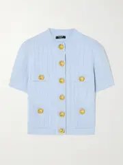 [Balmain] Balmain - Embellished Ribbed-knit Cardigan - Light blue - FR 44 FR 44 Blue