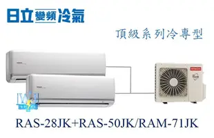 ☆竹苗區☆【日立變頻冷氣】日立 RAS-28JK+RAS-50JK/RAM-71JK 分離式 頂級 另RAC-36SK1