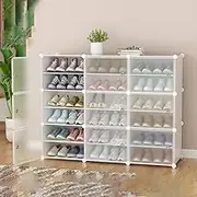 Portable Shoe Storage Plastic Cube Storage Tower Shelves for Storage Shoe Cabinet Shoe Rack (White 3 Column 6 Row)