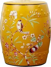 Ceramic Drum Table Decorative Garden stools, Decorative Ceramic Garden Stool, Glazed Hollow Hand-Painted Flower and Bird Shoe Changing Stool Drum Stool, Suitable for Outdoor Garden, Living Room,(Yell