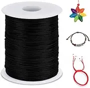 Nylon Cord 1.5mm x 100m, Satin Cord Nylon String Macrame Cord, Coloured Beading Thread String for Making Bracelet, Necklace, Chinese Knot, Jewellery (Black)