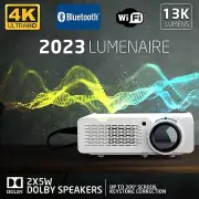 Lumenaire Projector/Mini Home Theatre System:4k UHD, 13,000L, 60"-300" Screen