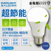 在飛比找PChome24h購物優惠-(6入) 【EVERLIGHT億光】 LED 燈泡 16W 