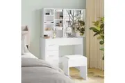 Advwin Dressing Table Stool Set with Slide Mirror Hiden Storage Vanity Desk White