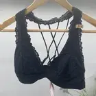 PINK Victoria's Secret Bralette Black Lace Triangle Plunge Strappy Unlined Med