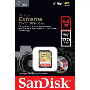 SanDisk 64GB Extreme SDXC SD UHS-I U3 V30 64G 記憶卡