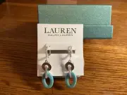 Ralph Lauren Silver Tone Turquoise Color Dangle Circle & Oval Hook In Earrings