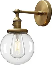 Buyee Vintage Industrial Wall Sconce Lighting Fixture with Mini 5.12" Round Clear Glass Globe Hand Blown Shade (Antique)