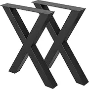 VEVOR Set of 2 Steel Table Legs, 28''Height 24''Wide Dining Table Legs, Heavy Duty 3.1" Square Box Section X Frame Table Legs, 28x24x3.1 Inch Black Color Industrial Country Style Metal Dining Leg