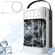 Small Portable Air Conditioners, 3 in 1 Evaporative Air Cooler with 3 Speeds, 3 Mists, 2-8H Timer, 7 Color Lights, 800ML Personal AC Unit, 120° Adjust Mini Desktop Fan for Home Bedroom Office
