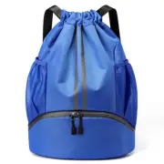Drawstring Basketball Bag Waterproof Dry & Wet Separation Backpack (Dark Blue) A
