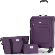 [Tripcomp] Luggage Sets Softside Expandable Suitcase sets With Spinner Wheels Duffel Bag And Toiletry Bag, Lightweight Carry-On And Checked Luggage Set, Dark Purple -3, 3PC SET（TB/DB/18）, Business and