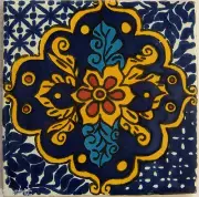 C217) 9 Decorated Mexican Talavera Clay 4" x 4" Tiles
