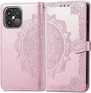 Wallet Case Compatible for iPhone 13 Pro Case Wallet Magnetic Mandala Embossed Leather Flip Wallet with Card Slots Compatible with iPhone 13 Pro 6.1 Inch(Rosegold)