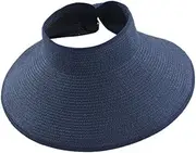 [Ｗoowayo] Women Roll Up Sun Visors Hat Wide Brim Summer Sun Flap Cap with a Storage Bag UPF 50+ Dark Blue Summer Hat