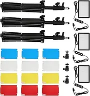 LOCADENCE 3 Pack Photography Video Lighting Kit, 10W 1000LM 5600K 70LED Video Light with 16.5~44.1in Adjustable Tripod Stand and White Red Blue Yellow Color Filters