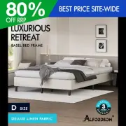 ALFORDSON Bed Frame Double Size Mattress Base Foundation Beige Fabric BASEL
