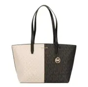 NWT Michael Kors Jet Set Travel Medium Zip Top Tote Black Multi MK SIgnature Bag