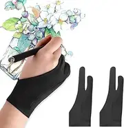 Artists Gloves 2 Pack - Palm Rejection Gloves with Two Fingers for Paper Sketching, iPad, Graphics Drawing Tablet, Suitable for Left and Right Hand (Medium)