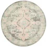 Avalee Light Grey Medallion Vintage Washed Round Rug