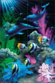 Tile Art Mural Backsplash Miller Undersea Dolphin Fish Sea Life DMA2015