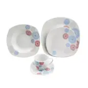 Stylish 20 Pcs Porcelain Square Dinnerware Set Service for 4 People - Blue/Red