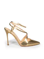 Gold Leather Pointed Toe Heels