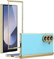 Phone Flip Case Slim Fit Compatible with Samsung Galaxy Z Fold 7 Case with Screen Protector, Shockproof Case Rugged Protective Phone Cover Full Protective Phone Cover Case Cover(Light Blue)
