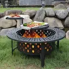OutVue 91cm Fire Pit with 2 Grills, Wood Burning Fire Pits for Outside with Lid,