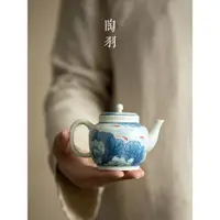 在飛比找ETMall東森購物網優惠-陶瓷滿堂荷趣中式仿古茶壺大容量功夫茶具家用陶瓷帶過濾白瓷單壺