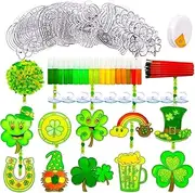 St. Patrick's Day Suncatchers Ornaments DIY Window Paint Art Craft Kit, 30pcs Irish Lucky Shamrock Four-Leaf Clover Rainbow Sun Catchers Decorations for Party Favors Activities Gift