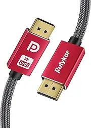 8K DisplayPort Cable 6.6FT/2M, Rulykar DP 1.4 Cable Nylon Braided(4K@144Hz,8K@60Hz) Computer Accessories Cable for Laptop PC TV etc-Gaming Monitor (Red)