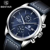 在飛比找蝦皮購物優惠-2024 新款 BENYAR 皮革男士石英手錶奢侈品牌 10