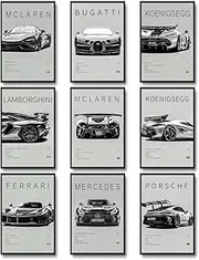 dazongweihan 9pcs Super Car Posters for Boys Room, Racing Car Wall Art for Men Guys,Sports Car Wall Decor, Race Cars Pictures Wall Decor for Bedroom Dorm Man Cave(Unframed,8x12inch) (X1)