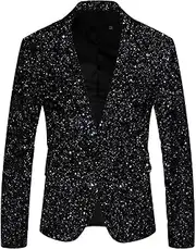 [Generic] Men's Suits Sequin One Button Slim Fit Lightweight Casual Trendy Notche Lapel Suit Jacket for Party Evening