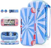 FUNDIARY Blue Carrying Case for Nintendo Switch Lite with Stit Design, Cute Shockproof Accessories Bundle with Travel Case Pouch, Soft Protective Cover, Shoulder Strap, Screen Protector & 2 Thumb Caps