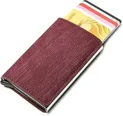 [WAGMY] Men Wallet Mini Slim Anti-Theft Clutch Single Box Men Women Wallet Block Card Holder Denim Business Pop Up Metal ID Case (Red)