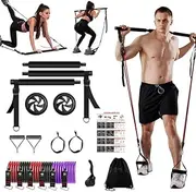 Ultimate Pilates Bar Kit,Portable Home Workout Equipment.,8 Resistance Bands with Ab Rollers,Weight Squats for Thighs and Glutes,Pilates Reformer Exercise for Men and Women