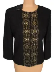 NWT ST. JOHN Knits Masika Sequined Knit Caviar Topper Jacket Blazer sz 10 $1350