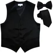 New Men's formal vest Tuxedo Waistcoat_necktie & bowtie set wedding Black party