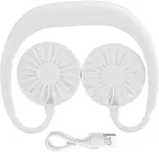 Neck Hanging Fan, Portable Mini Hanging Neck Sports Fan, Dual Desktop USB Rechargeable Hand Free Personal Fan, 3-Speed Wearable Fan for Office Outdoor Travel Room(White)