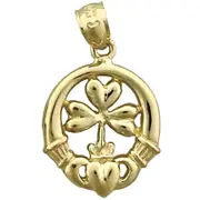 14K Gold Claddagh Shamrock Charm