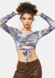 Skies That Swirl Mesh Crop Top