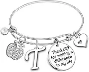 [Nimteve] Teacher Bangles Gifts for Teacher Bracelets For Women Thank You Gifts Teachers Appreciation Gifts for Women Initial Bracelet