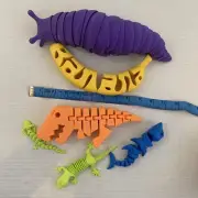 3D Printed Animals Lot Of 6 Fidget Toys Banana Shark Lizard Slug Dinosaur