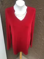 New $89 Soldout Chico's Travelers Enamel Red Chain Detail Top Sz 3 XL 16 18 NWT