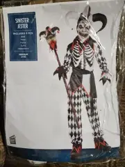 Sinister Jester Costume Adult Plus Size Medium 8 To 10 Halloween Cosplay 5pc Set